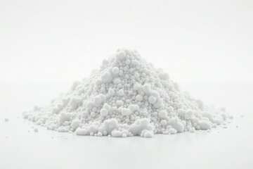 Pile of white granulated sugar on white background, powder, still life