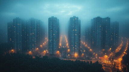 Obraz premium Misty Metropolis: A Skyline Shrouded in Fog