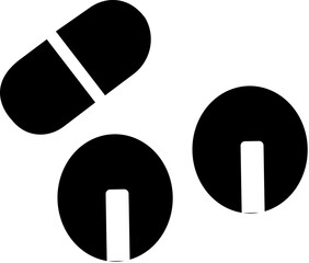 Drugstore. Medicine bottle and pills. Medicament. Black and white icon. Vector illustration, dose, disease, pill