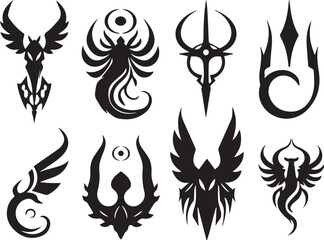 Set of decorative gothic and mystical elements, ornaments, symbols. Hand drawn vector illustration	