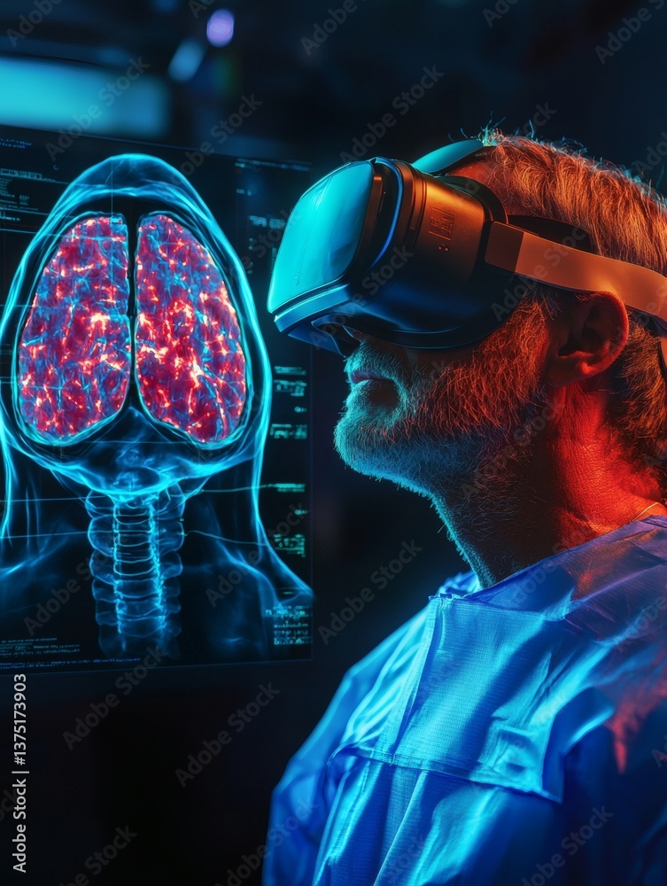 Poster doctors analyzing 3d holographic scans of cancer tumors using augmented reality immersive medical te
