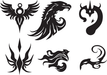 Set of decorative gothic and mystical elements, ornaments, symbols. Hand drawn vector illustration	