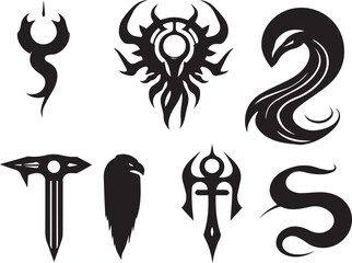 Set of decorative gothic and mystical elements, ornaments, symbols. Hand drawn vector illustration	