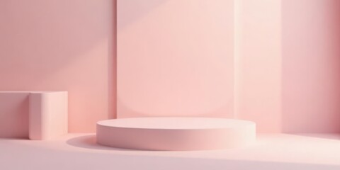 Pastel Pink Minimalist Product Display Scene with Cylindrical Platforms and Soft Lighting