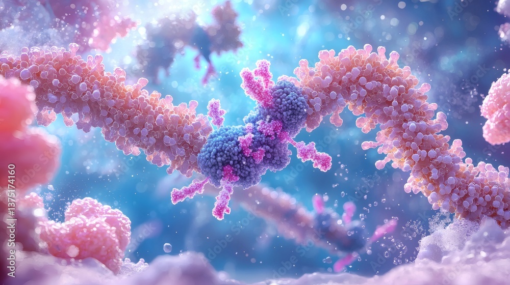 Poster Quantum computing accelerating cancer research by simulating complex protein interactions future of drug discovery Stock Photo with side copy space