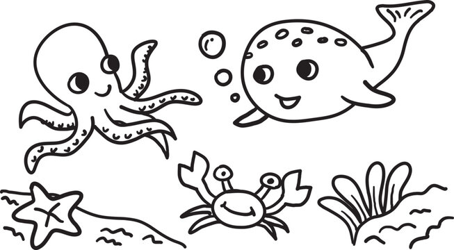 vector illustration coloring book of sea creature