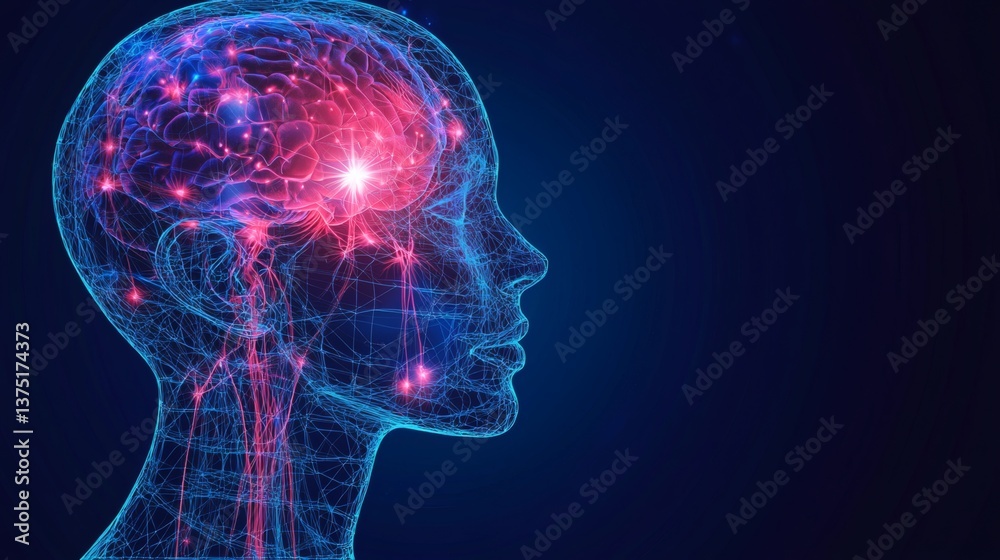 Poster Neural implants monitoring brain tumor activity in real time advancing neurological cancer research cutting edge neuroscience Stock Photo with side copy space