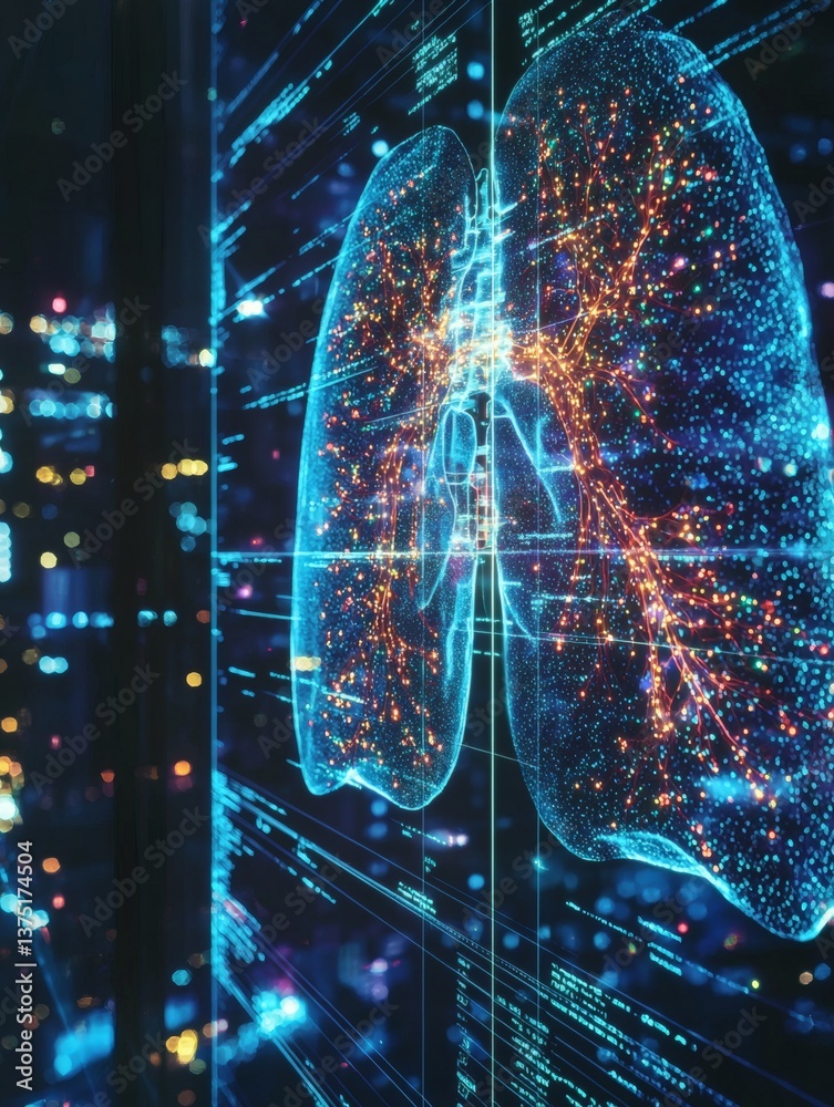 Aufkleber Advanced deep learning algorithm detecting lung cancer from CT scans futuristic medical research Stock Photo with side copy space