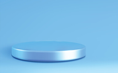 A light blue cylinder podium on a matching light blue background, digital design.  Clean and simple 3D render, minimalist composition.  Perfect for product mockups or presentations.