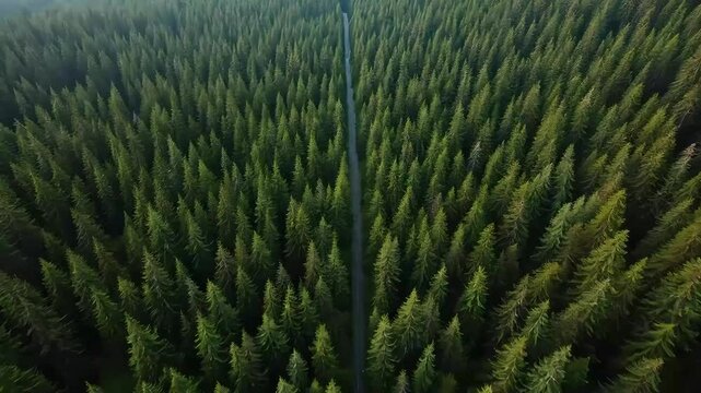 Lush green grass meadow sways gently in a summer landscape under a blue sky, framed by distant pine woods