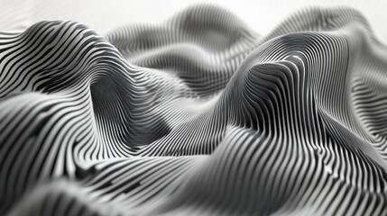 An abstract depiction of curved lined surfaces in grayscale
