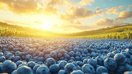 Obraz premium Sunset over a Blueberry Field