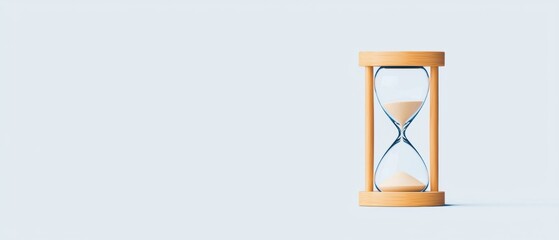 Naklejka premium The image is of an hourglass, which is a traditional hourglass used to measure the passing of time. the hourglass is made of wood and has a wooden base with a transparent glass top.