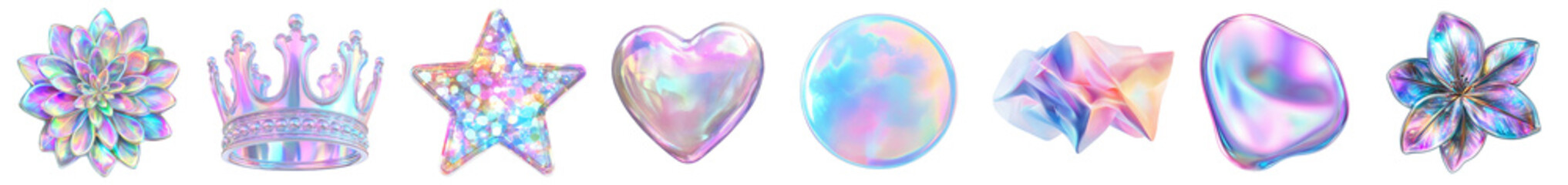 A Vibrant Collection of Iridescent Shapes and Designs Displaying Colorful Patterns and Textures, Ideal for Artistic and Aesthetic Inspirations