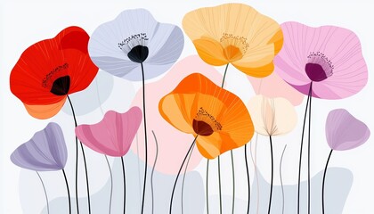 Scandinavian minimalist floral print, soft pastel flowers in a clean, geometric composition with a muted background.