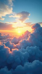 Soft sunrise breaks through wispy cirrocumulus clouds, blue, morning, landscape