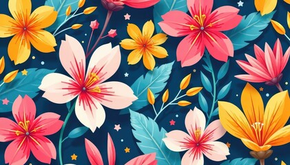 Bold, vibrant floral pattern for summer promotional flyers , summertime, summer pattern