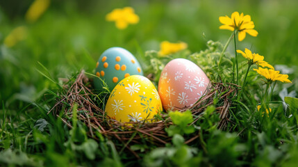 Fototapeta premium Vibrant easter nest close-up