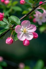 there is a pink flower on a branch of a tree