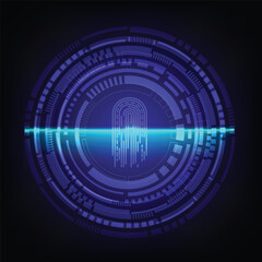 Biometric Access Control: Digital Fingerprint Scan with Circular Tech Overlay
