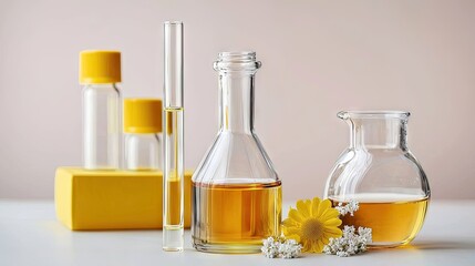 Lab-grown essential oil production,  floral background