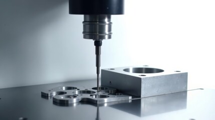 Fototapeta premium Precision machining process showcasing automated metalworking equipment and its intricate operation on a metallic workpiece