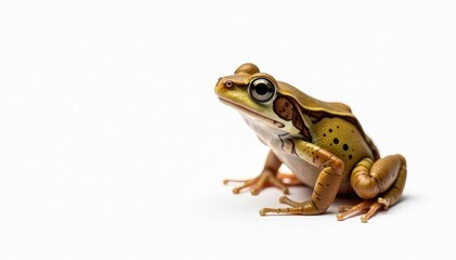 Obraz premium Single speckled brown frog on pure white backdrop, isolated, macro photography, spots
