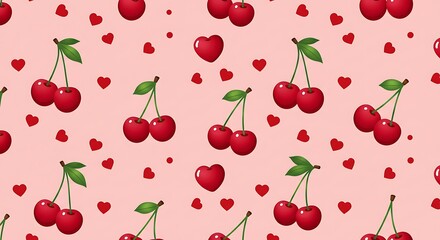 Sweet Cherry Love Pattern Blush Pink Background AI Generated