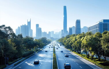 Fototapeta premium Urban Expressway in a Modern Cityscape