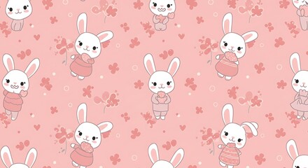 Adorable Pink Bunny Pattern Sweet Repeating Design AI Generated