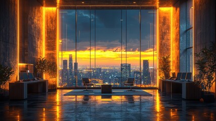 A breathtaking view of the vibrant skyline of a thriving metropolitan city showcasing the towering skyscrapers and sleek glass facades that define the modern urban landscape