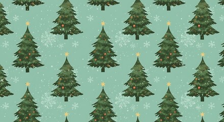 Obraz premium Enchanted Christmas Trees Seamless Pattern Teal Green AI Generated