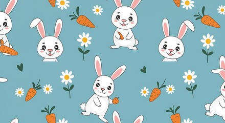 Adorable Bunny Pattern Delightful Pastel Illustration AI Generated