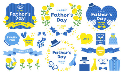 父の日の花とリボンのフレームと英語見出しセット