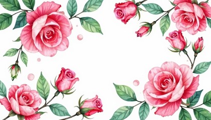 Delicate watercolor roses & leaves, repeating seamlessly , pink, pretty, design element