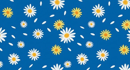 Daisies Dance On Blue: A Vibrant Floral Pattern AI Generated