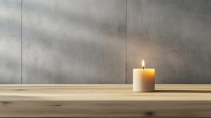 Lit Candle on Wooden Surface