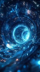 Futuristic Sci-Fi Portal with Energy Waves and Vibrant Blue Neon Lights	
