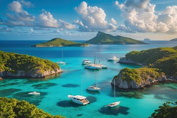 Stunning Caribbean Harbor View with Vibrant Blue Waters and Serene Island Landscape