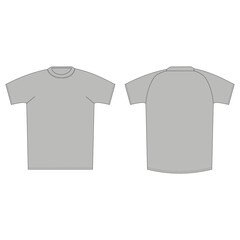 grey blank short sleeve t-shirt technical drawing - front and back views