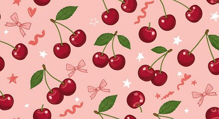Sweet Cherry Delight Pastel Pink Pattern AI Generated