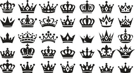 Collection of vintage royal crown icons and heraldic insignia