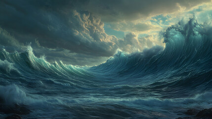 Fototapeta premium field of golden wheat stretching out to the horizon, with a few large trees dotting the landscape 