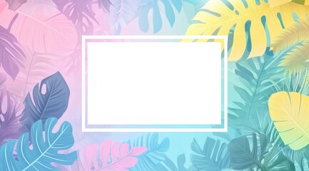 Fototapeta premium Colorful pastel tropical leaves with white frame for creative designs