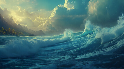 Fototapeta premium field of golden wheat stretching out to the horizon, with a few large trees dotting the landscape 