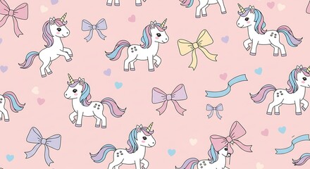 Adorable Unicorns Pastel Pink Dreamy Pattern AI Generated