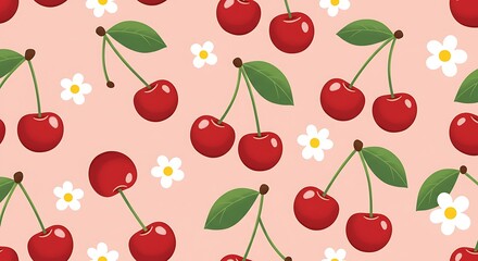 Sweet Cherry Blossom Pattern Delightful Pink Background Illustration AI Generated
