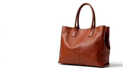 Brown leather tote bag, isolated on white background, brown bag, satchel
