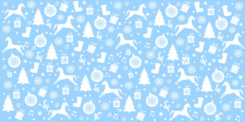Christmas and New Year festive design with seamless pattern. Good for textile fabric design, wrapping paper, website wallpapers, textile, wallpaper and apparel. Blue holiday background. vector
