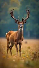 Obraz premium A deer standing alone in the wilderness, forest, silhouette, deer